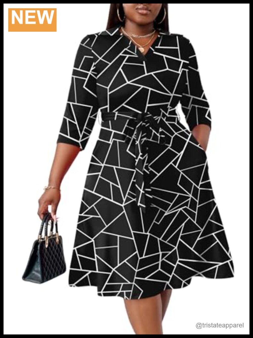 Plus Size Midi Dress 3/4 Sleeve A-Line Fit and Flare Cocktail Party